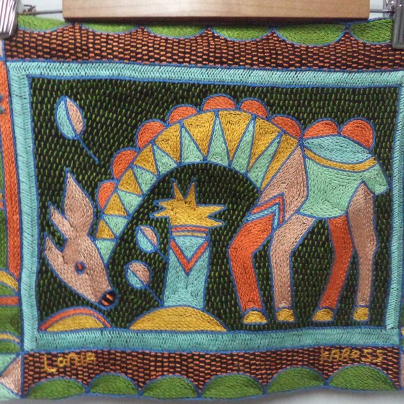 Kaross South African Art Embroidered wall hanging Vintage 15" x 12" Decor - Picture 1 of 4